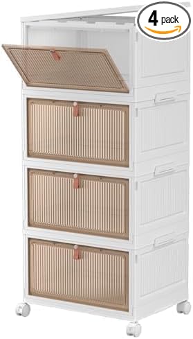 CTSNSLH 4 Tier Plastic Storage Bins - 28Qt Stackable with Lids by CTSNSLH