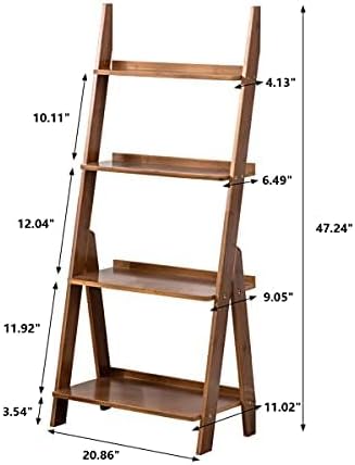 Maydear Bamboo Ladder Shelf Bookcase, 4-Tier Leaning Bookshelf Free Standing - Image 2