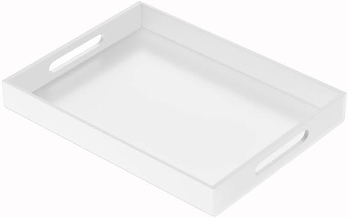 NIUBEE Acrylic Serving Tray 12x16 Inches -Spill Proof- White Decorative Tray by NIUBEE