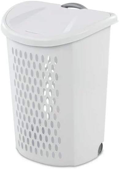 Wheeled Plastic Laundry Hamper, Adult-Sized White Rolling Basket, Large Capacity by Unknown