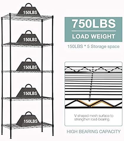PayLessHere | 5-Tier Wire Shelf | 24"x14"x60" | Black | Heavy-Duty Storage - Image 4