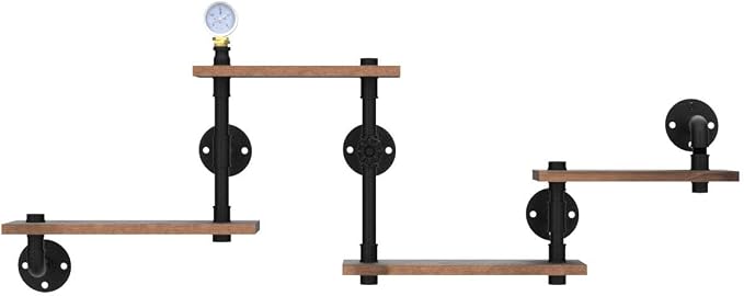 Industrial Rustic Modern Solid Wood Ladder Pipe Wall Mounted Floating Shelves – - Image 5