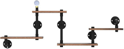 Industrial Rustic Modern Solid Wood Ladder Pipe Wall Mounted Floating Shelves – - Image 5