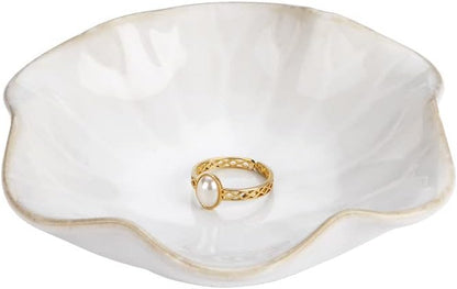JAMEND CLXP Lotus Leaf Shape Ring Holder Dish, Small Key Bowl, Ceramic Trinket - Image 2