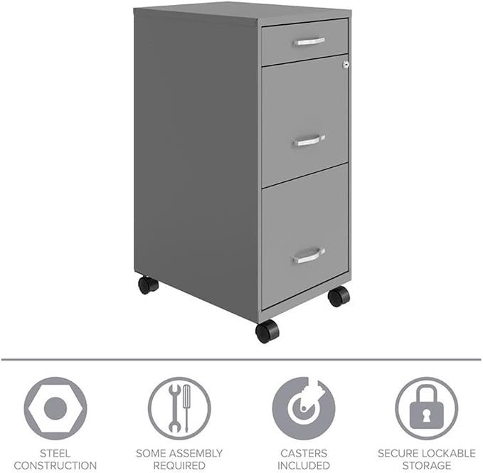 Pemberly Row 3 Drawers 29.52" Vertical Silver Metal Filing Cabinet Lockable - Image 9