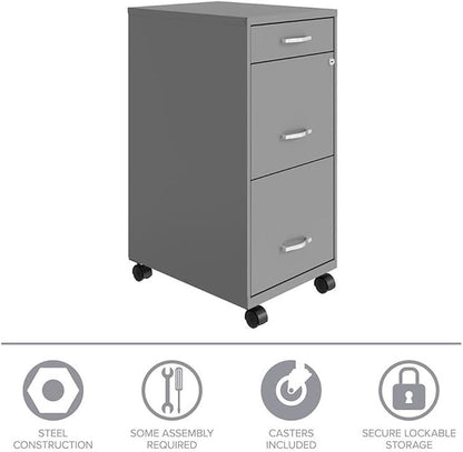 Pemberly Row 3 Drawers 29.52" Vertical Silver Metal Filing Cabinet Lockable - Image 9