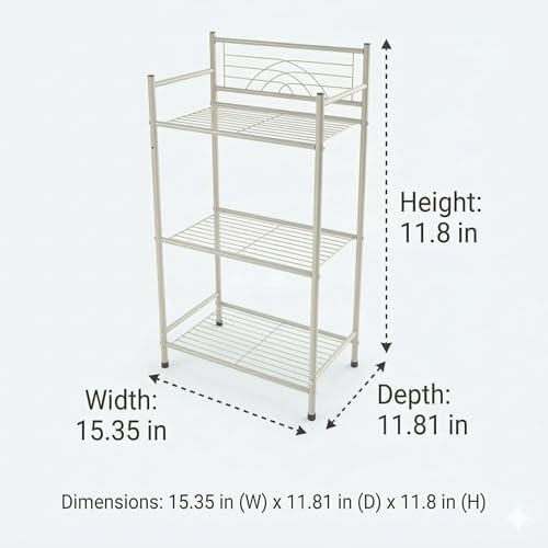 Bath Bliss Satin 3 Tier Storage Shelf Nickel | Dimensions: 17.3"x 10.6"x 35.8" - Image 3