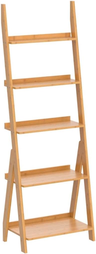 DOUSY- 5-Tier Bamboo Ladder Shelf Ladder Bookshelf Plant & Flower Stand Bookcase - Image 4