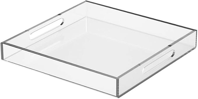 NIUBEE Acrylic Serving Tray 10x10 Inches -Spill Proof- Clear Decorative Tray by NIUBEE