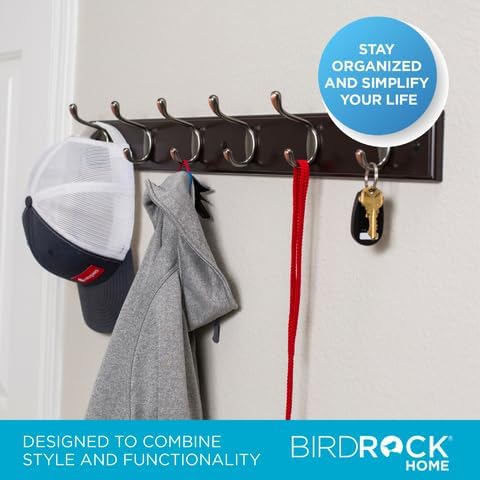 BIRDROCK HOME Oval Hook Coat and Hat Rack | 6 Hooks| Wall Mount | Brown Finish - Image 5