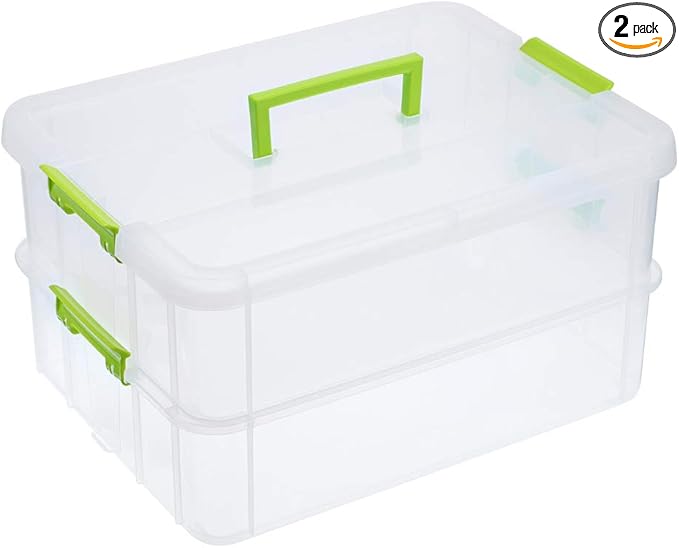 BTSKY 2 Layer Stack & Carry Box, Plastic Multipurpose Portable Storage by BTSKY