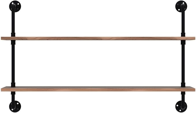 HDDFER Pipe Shelves Industrial Pipe Shelving Real Wood Industrial Floating - Image 4