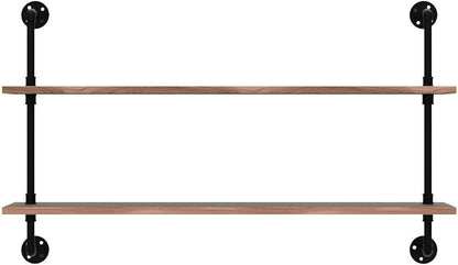 HDDFER Pipe Shelves Industrial Pipe Shelving Real Wood Industrial Floating - Image 4