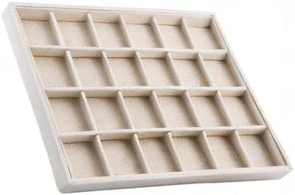 Oirlv Stackable Linen Jewelry Tray Adjustable 24 Grid Jewelry Storage Case - Image 11