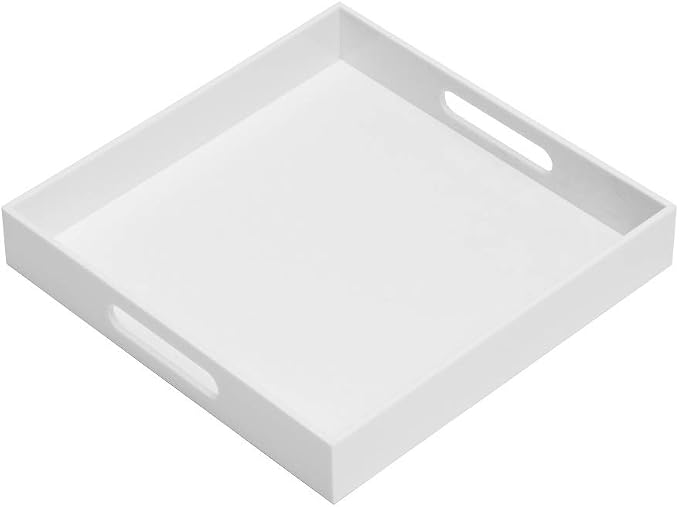 Glossy White 21"X21"X2" Decorative Tray Extra Large Sturdy Acrylic Serving Tray by Unknown