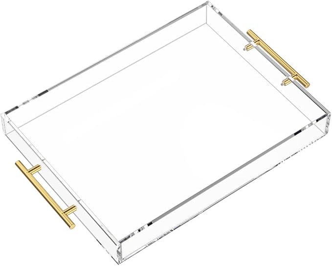 NIUBEE Clear Serving Tray 12x16 Inches -Spill Proof- Acrylic Decorative Tray by NIUBEE