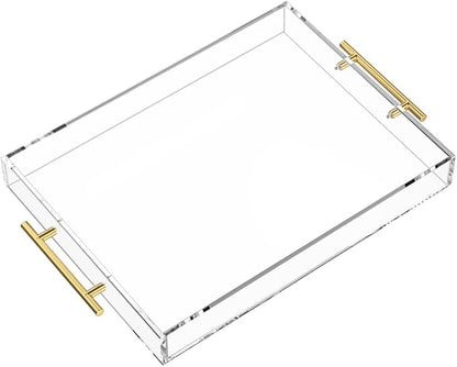 NIUBEE Clear Serving Tray 12x16 Inches -Spill Proof- Acrylic Decorative Tray by NIUBEE
