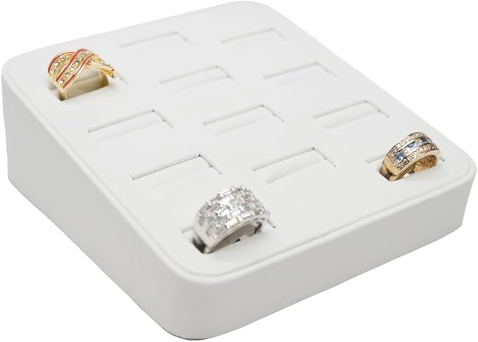 Novel Box 12-Slot White Leatherette Rings/Earrings/Cufflinks Holder Tray by NovelBoxCompanyLtd