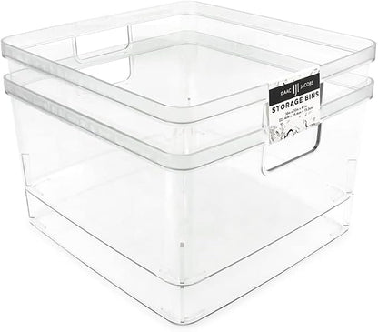 Isaac Jacobs 2-Pack Square Clear Storage Bins w/Cutout Handles, Plastic by IsaacJacobs
