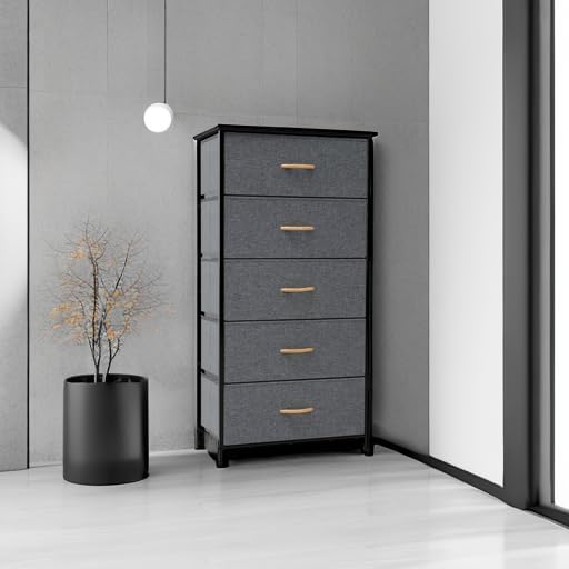 Tall Dresser, Wide Vertical Fabric Storage Organizer, 5 Drawers | Sturdy Steel - Image 5