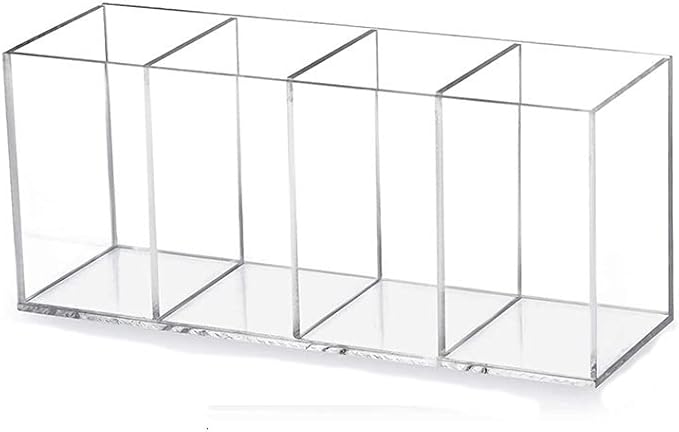 HSYMQ Acrylic Pen Holder 4 Compartments Clear Pencil Holder Organizer Makeup by HSYMQ