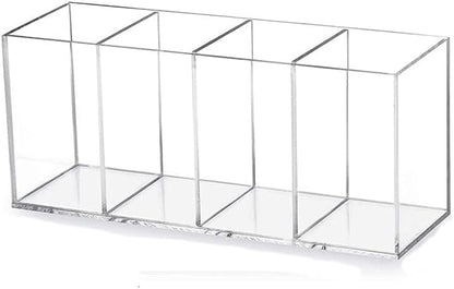 HSYMQ Acrylic Pen Holder 4 Compartments Clear Pencil Holder Organizer Makeup by HSYMQ