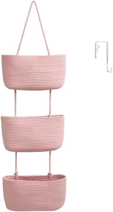 TeoKJ Over the Door Hanging Basket, 3-Tier Woven Cotton Wall-Mounted Storage by TeoKJ