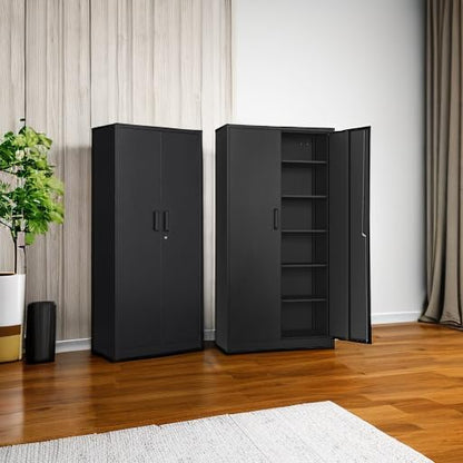 Metal Storage Cabinet with 2 Doors and 6 Shelves, Locking File Cabinet - Image 2