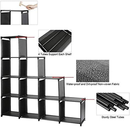 10-Cube Storage Organizer Rack, Staircase Organizer Modular Bookcase, DIY - Image 4
