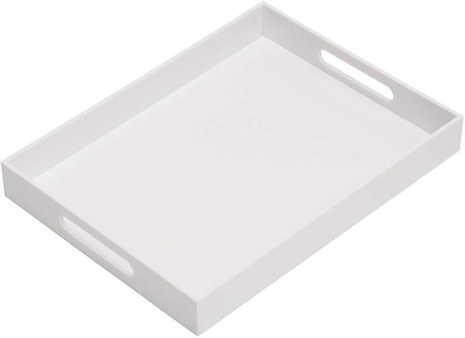 Glossy White Acrylic Serving Tray, Sturdy Kitchen Countertop Organizer by KEVLANG