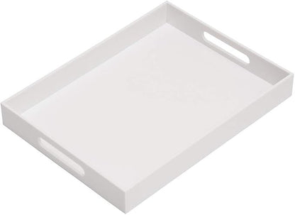 Glossy White Acrylic Serving Tray, Sturdy Kitchen Countertop Organizer by KEVLANG