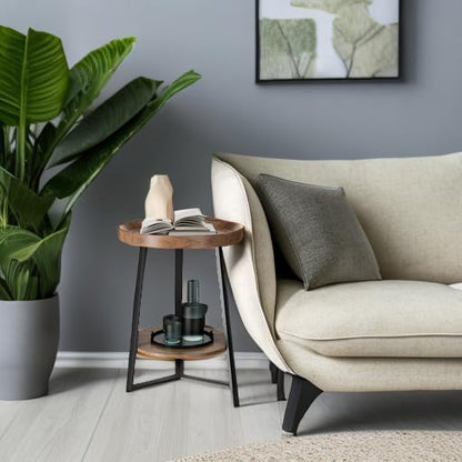 Gadroad Round End Table with Storage Shelf, 2 Tier Farmhouse Side Table - Image 2
