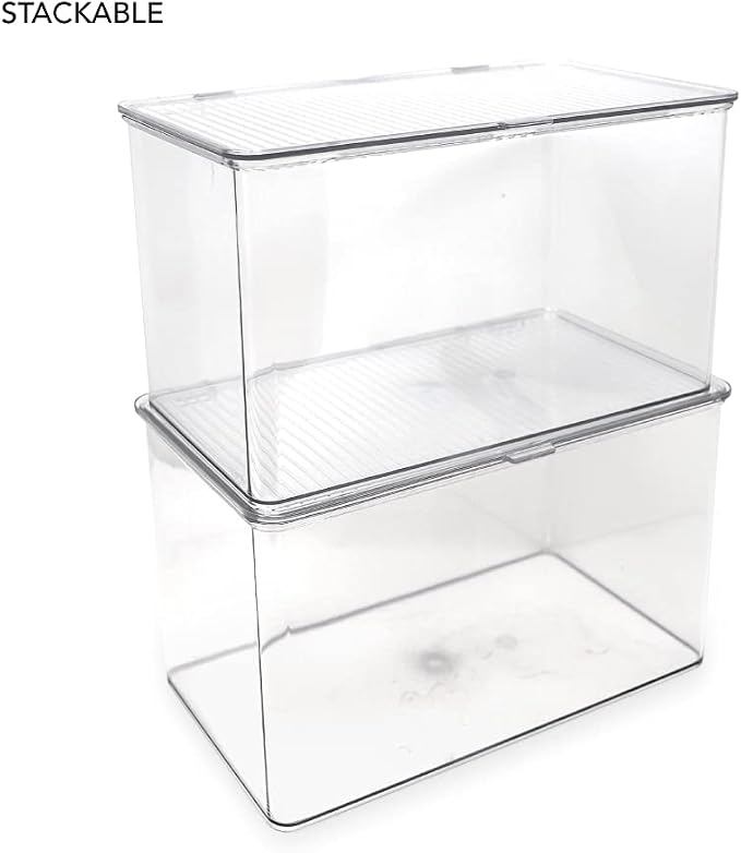 Isaac Jacobs Large Stackable Organizer Bin w Hinged Lid Clear Storage Box Home - Image 4