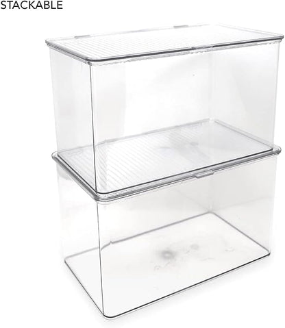 Isaac Jacobs Large Stackable Organizer Bin w Hinged Lid Clear Storage Box Home - Image 4