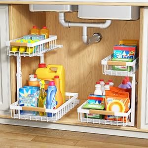 PXRACK 2 Pack Under Sink Organizer, Adjustable Height, 2 Tier Pull Out Under - Image 8