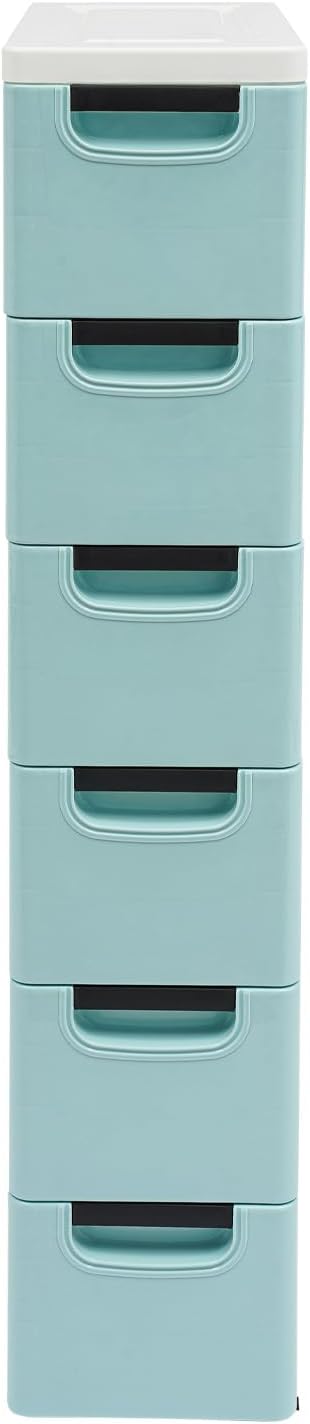 6 Drawers Plastic Storage Cabinet, Mobile Slim Utility Cart on Wheels, by CURIEUYU