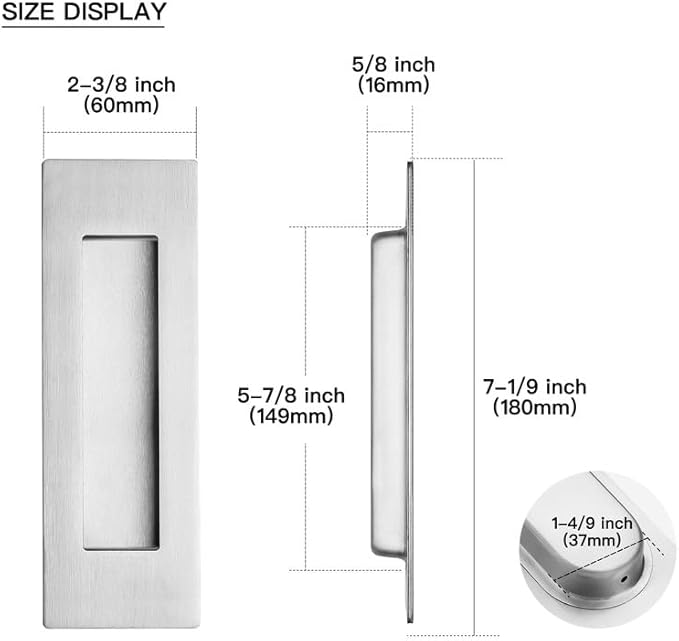 Ravinte 2 Pack Brushed Nickel Sliding Closet Door Handles Silver Flush Pulls - Image 3