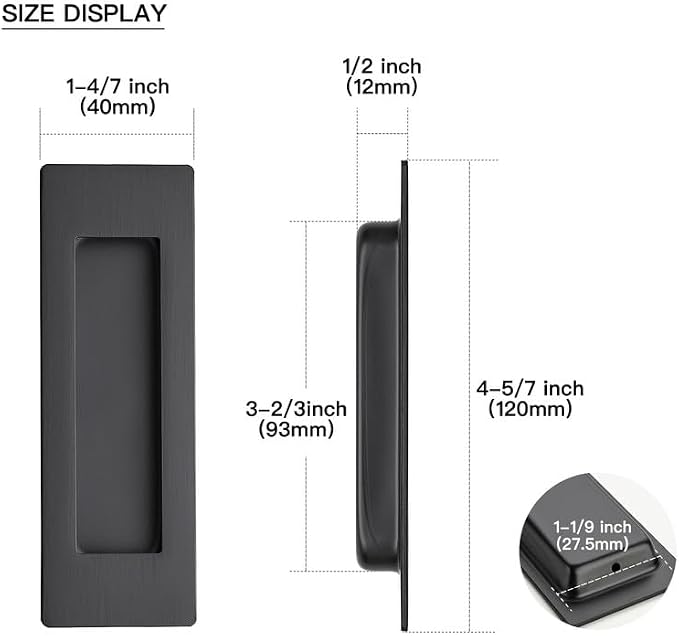 Ravinte 4 Pack Black Sliding Closet Door Handles Black Flush Pulls 4.72in - Image 3