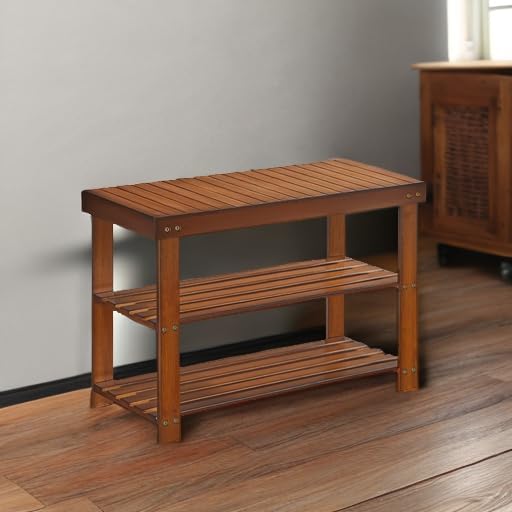 SONGMICS Shoe Rack Bench, 3-Tier Bamboo Shoe Storage Organizer, Entryway Bench - Image 6