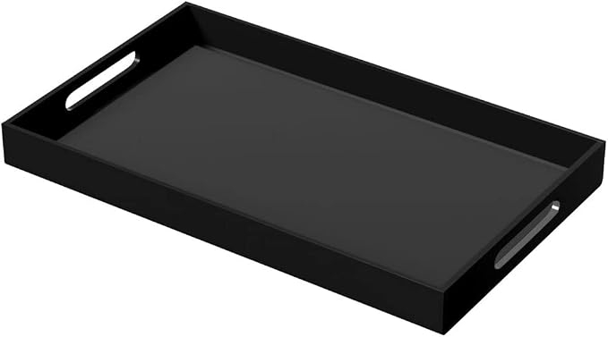 NIUBEE Acrylic Serving Tray 12x20 Inches -Spill Proof- Black Decorative Tray by NIUBEE