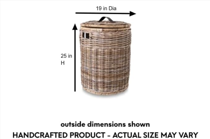 The Basket Lady Round Wicker Laundry Hamper, 19 in Dia x 25 in H, Serene Grey… - Image 7