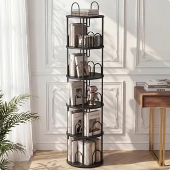 5 Tier Rotating Bookshelf, 360° Spinning Bookshelf Tower, Narrow Corner Book by Merkisa