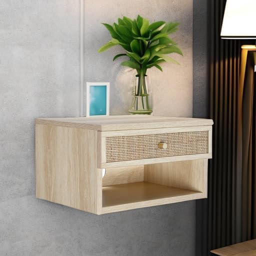 Nathan James Jackson Wall Mounted Rattan Floating Bedroom Nightstand - Image 5