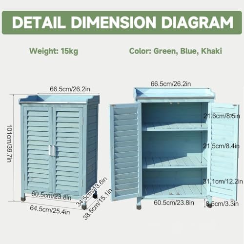 Green Fir Wood Potting Bench, Galvanized Steel Top - Image 7