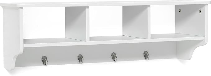 Giantex Hanging Shelf with Hooks Wall Mount Cubby Organizer with 4 Hooks and - Image 9
