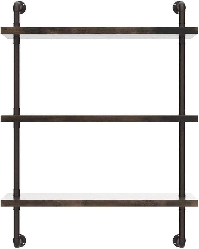 Industrial Pipe Shelf Wall Mounted, Rustic Wood Floating Shelves, 3 Tier Wall - Image 5