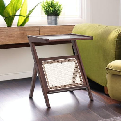 Tiita Rattan Nightstand Side Table, Bamboo Accent Bedside Tables, Glass Coffee - Image 5