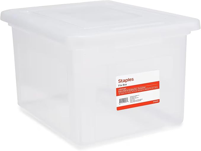 STAPLES Plastic File Box with Snap Lid, Letter/Legal Size, 2/Pack | Stackable by Staples