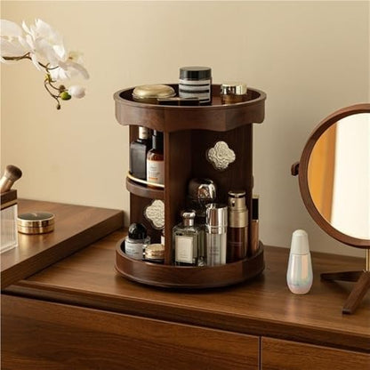 Rotating Vanity Organizer for Makeup, Solid Walnut Cosmetic Carousel by Unknown