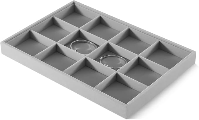 Velvet Stackable Jewelry Display Tray, 12 Grid Watch Bangle Bracelet Storage - Image 3